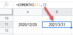 google sheets eomonth function 2
