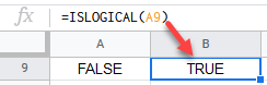 google sheets function islogical