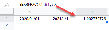 google sheets YEARFRAC FUNCTION 4