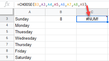 google sheets choose function 2