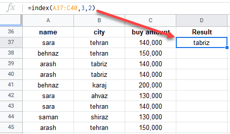 google sheets index function 5