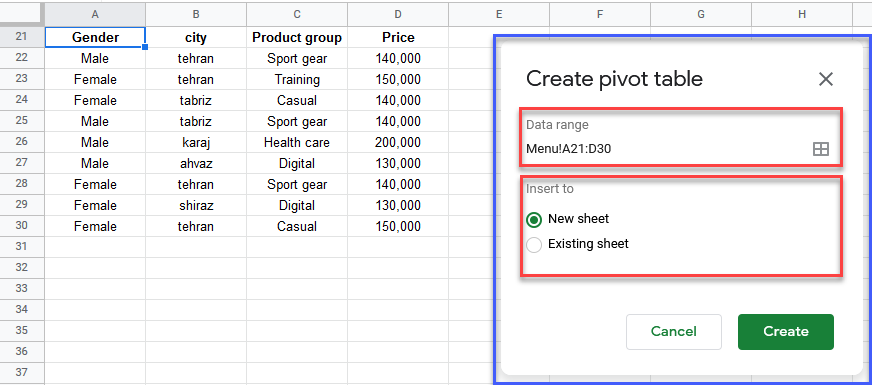 google sheets menu data pivot table 3