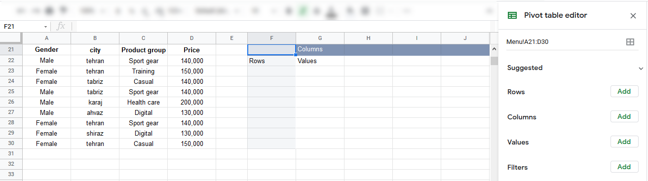 google sheets menu data pivot table 4