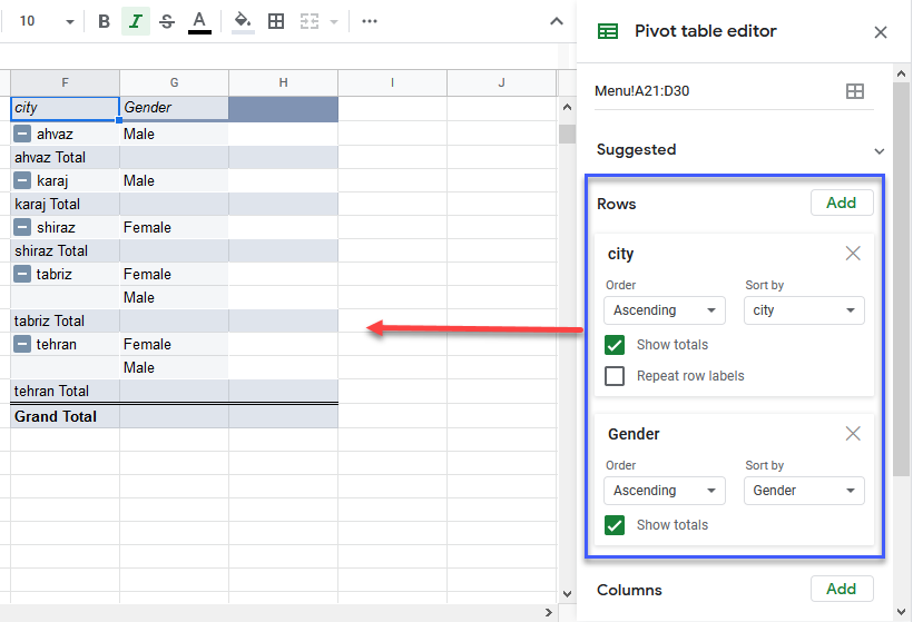 google sheets menu data pivot table 5