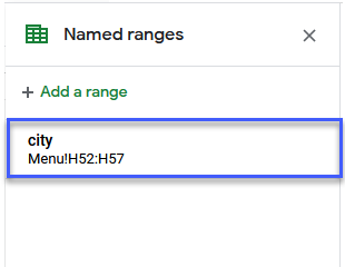 google sheets menu data  named ranges