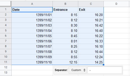 google sheets menu data split text to columns 5