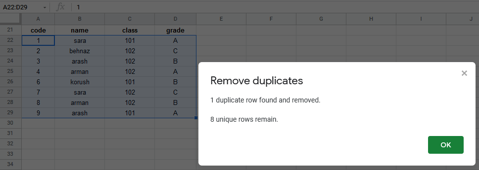 google sheets menu data remove duplicates 4