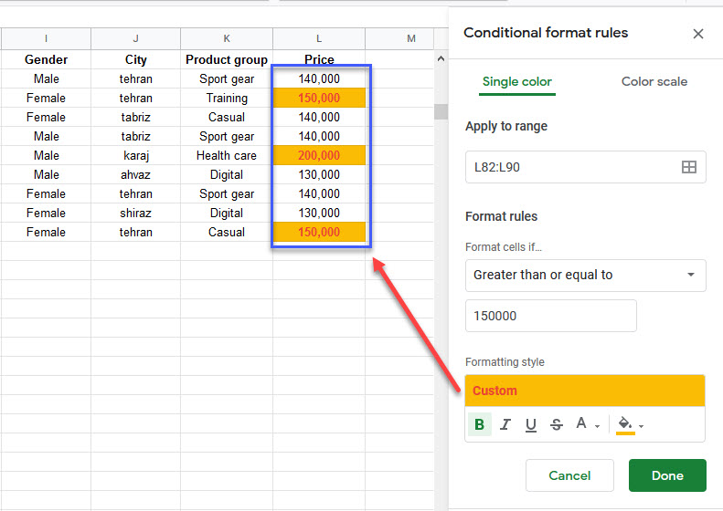 google sheets menu format conditional formatting 6