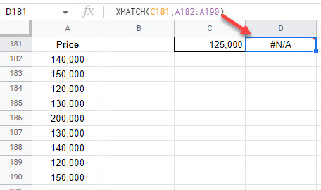 google sheets formula xmatch 1