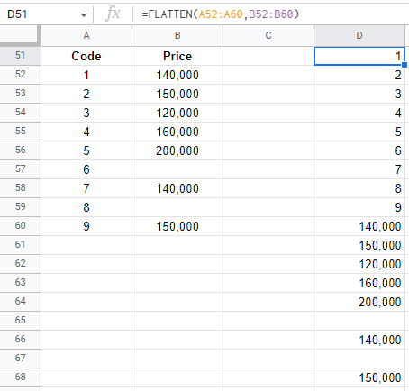 google sheets FLATTEN formula 2