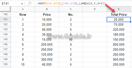 google sheets MAP function 2