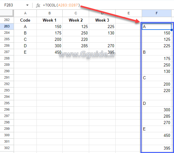 google sheets TOCOL function 2