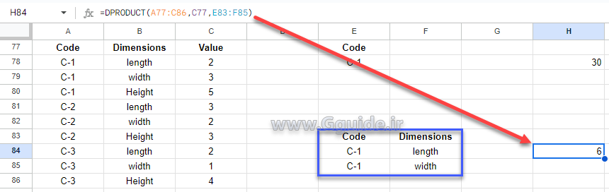 google sheets DPRODUCT function 3