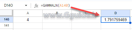google sheets GAMMALN function