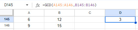 google sheets GCD function