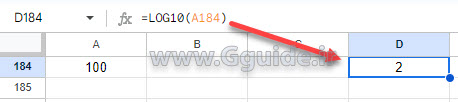 google sheets LOG10 function