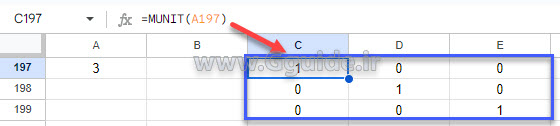 google sheets MUNIT function