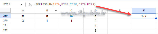 google sheets SERIESSUM function
