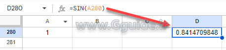 google sheets SIN function