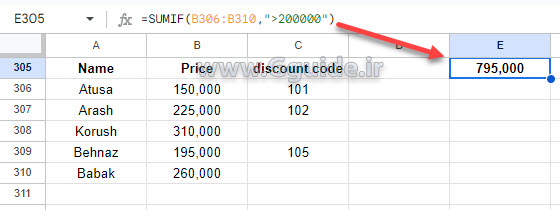 google sheets SUMIF function 2