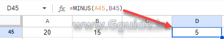 google sheets MINUS function