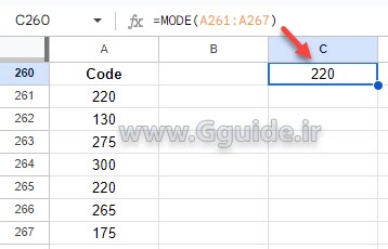 google sheets MODE function