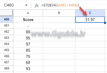 google sheets STDEVA function