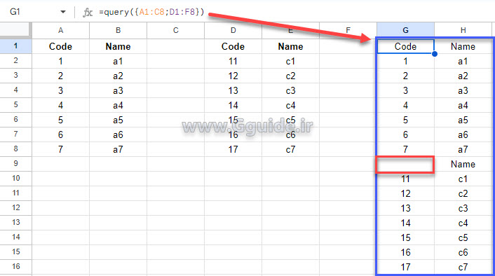 show multi columns in one columns without merging in google sheets 2