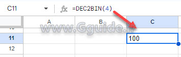 google sheets DEC2BIN function