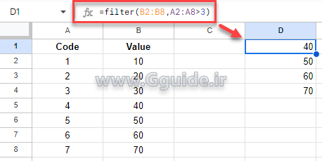 نحوه تعریف عملگرهای مقایسه در گوگل شیت 1