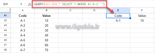 نحوه تعریف عملگرهای مقایسه ای در تابع query گوگل شیت 3