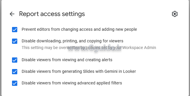 تنظیمات اشتراک گذاری گزارش لوکر استودیو looker studio 3