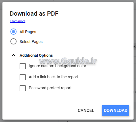 تنظیمات اشتراک گذاری گزارش لوکر استودیو looker studio 7