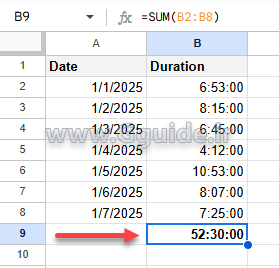 نحوه نمایش زمان های بیش از 24 ساعت در گوگل شیت با فرمت Duration 3