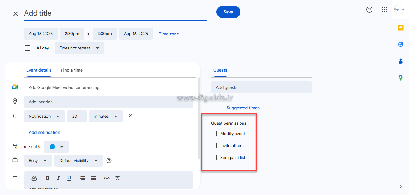 ایجاد یک رویداد جدید در تقویم گوگل Google Calendar 2