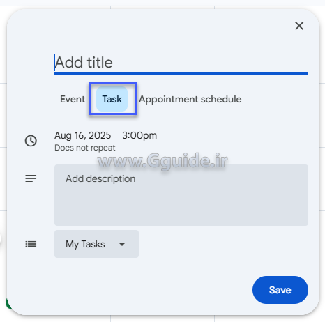 ایجاد یک رویداد جدید در تقویم گوگل Google Calendar 4