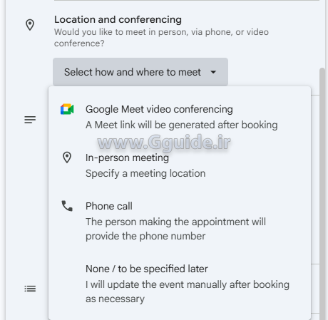 تعریف زمانبندی قرار ملاقات Appointment schedule در تقویم گوگل Google Calendar 5